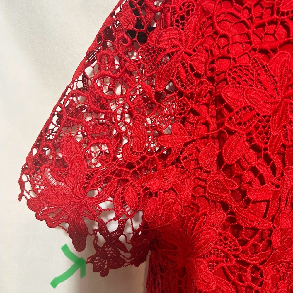 White House Black Market Red Lace V-neck Short Sleeve‎ Knee Length Small Dress - Picture 11 of 12